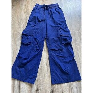 Forever 21 Blue Womens Wide Leg Cargo Pants w Pockets Elastic Waist Size Medium.